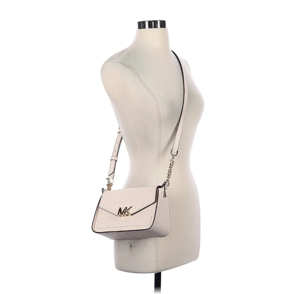MICHAEL KORS Sylvia Light Cream Leather Small Flap Crossbody Bag